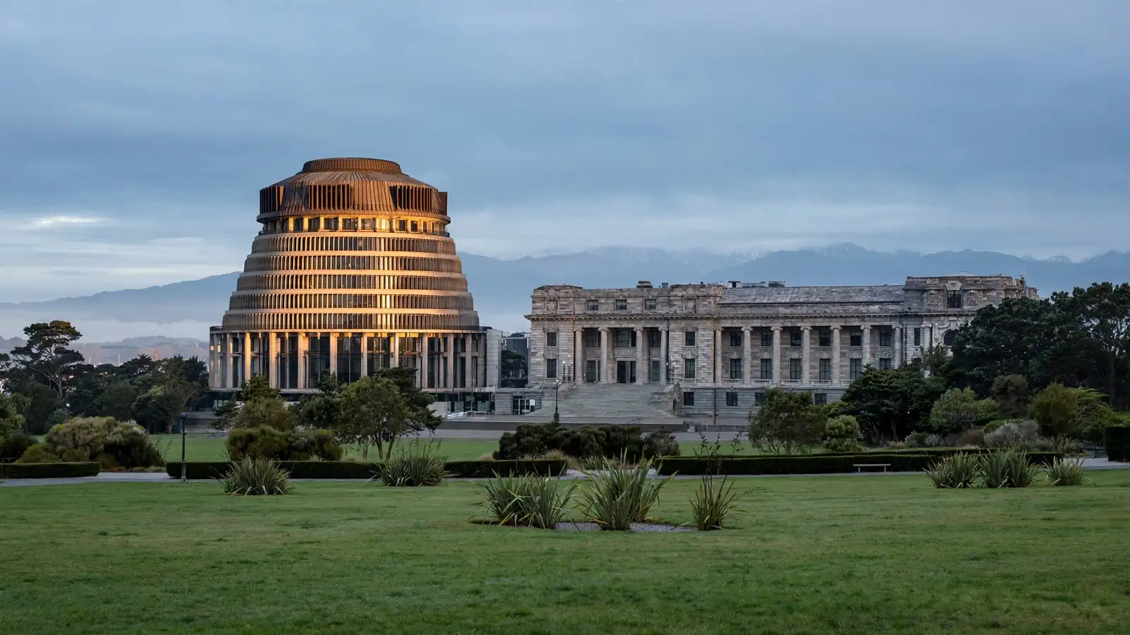 New Zealand Parliament Buildings in Wellington at dawn